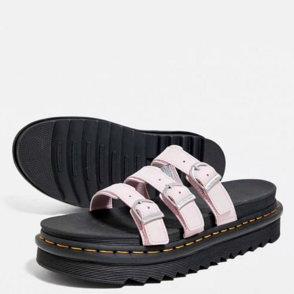 Dr Martens BLAIRE LEATHER SLIDE SANDALS Size 10 Classic Boho Retro Pastel Pink - Picture 7 of 16
